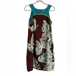 Donna Morgan Teal and Brown Butterfly-Print Sleeveless Dress With pockets